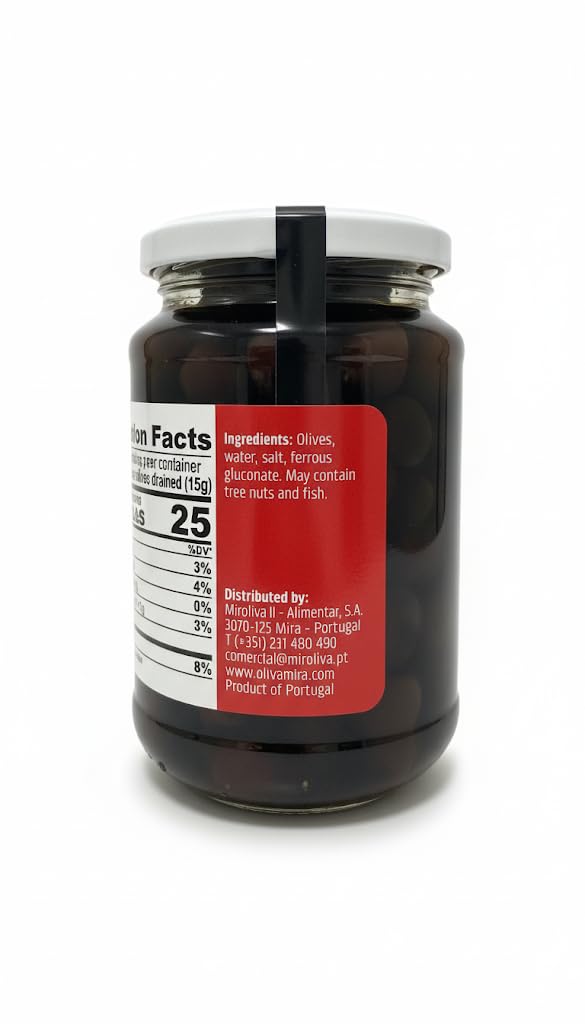 OlivaMira - Portuguese Whole Black Olives - Caliber 261/290 - 350g - 12.35 oz - Product of Portugal - Pack of 2