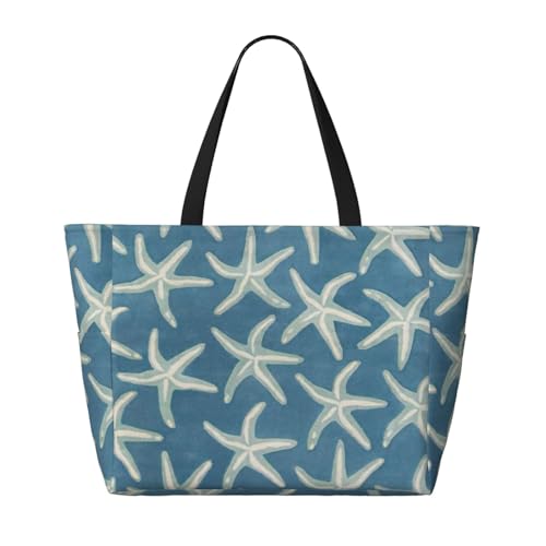 Starfish Coastal Wool Print Large Capacity Beach Travel Bag with Zipper and Pockets for Camping Travel Gym2