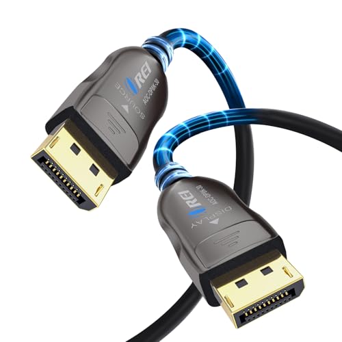 OREI 8K DisplayPort 2.0 Active Optical Cable 30ft, 54Gbps UHBR13.5, 8K@60/30Hz, 4K@144Hz, HDR10+, Dolby Vision, VRR, EMI-Free, Gold-Plated, PVC Cable (AOC-DP8K-30)