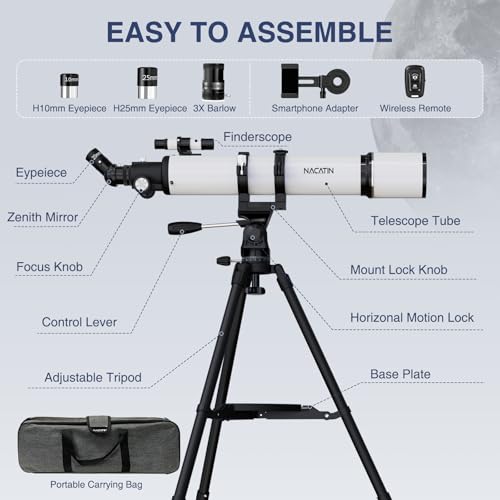 Astronomie Teleskop für Erwachsene & Anfänger - 90mm Öffnung 800mm Refraktor mit 32X-240X Vergrößerung, stabilem Eisenstativ, Smartphone-Adapter & Rucksack - für Mond, Planeten & Sternebeobachtung