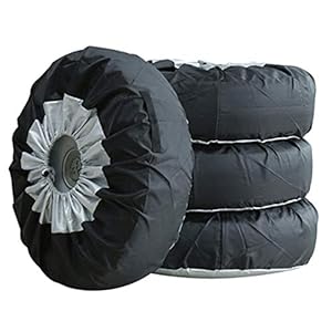 PGMARO Seasonal Tire Spare Tire Cover Portable Wheel Bags Winter Tire Cover Eco-Friendly Tire Handle for Easy Transportation 4pcs Fits 31-39 Inch Tire Diameter Cars and Trucks (L)