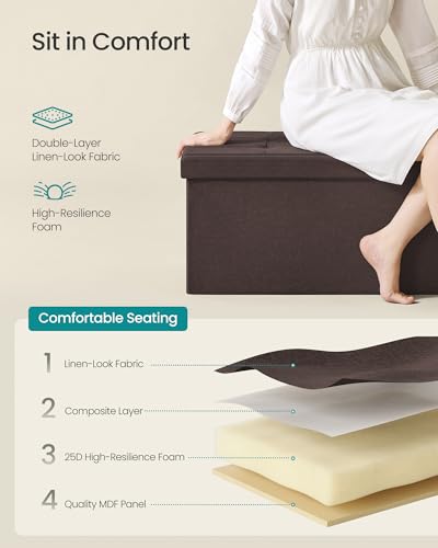 Image of SONGMICS MAZIE Collection - 43 Inches Folding Storage Ottoman Bench, Ottoman Foot Rest, End of Bed Bench, Storage Chest, Load 660 lb, for Living Room, Bedroom, Entryway, Brown ULSF77BR