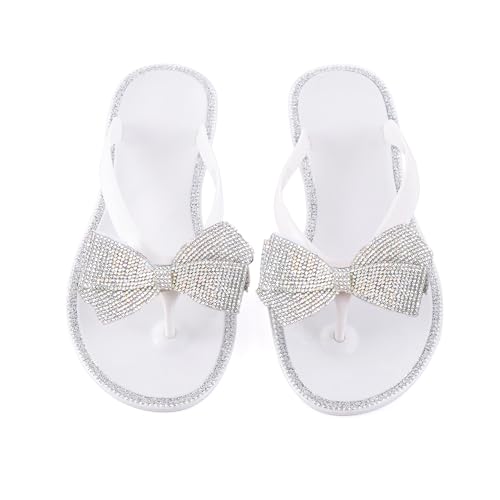 Image of Mtzyoa Women Flip-Flops Flat Sandals Jelly Bow Beach Flat Rivets Rain Cute Dressy Summer Sandals