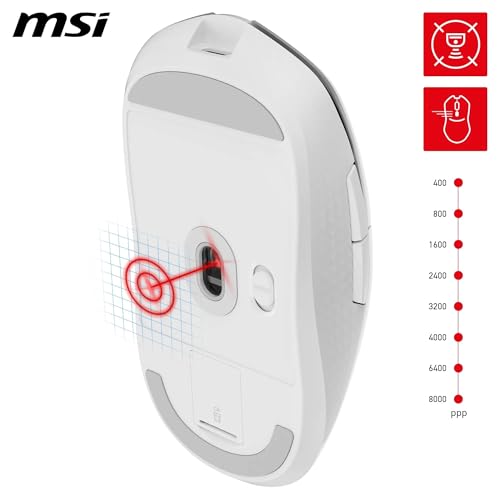 MSI VERSA 300 WIRELESS WHITE Souris Gaming - Capteur Optique 8000 DPI, taux de Rapport 1000 Hz, symétrique, Micro-switches Kailh 30M+ clics, 6 Boutons, Batt. 50h, Latence 1ms, RGB, 60g - avec/sans Fil