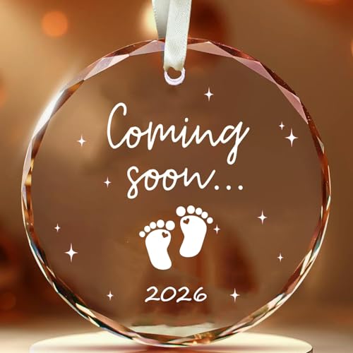 2026 Glass Christmas Hanging Ornament,Baby Coming Soon，Baby Pregnancy Announcement for Husband，Grandparents，Family (Come-Baby)