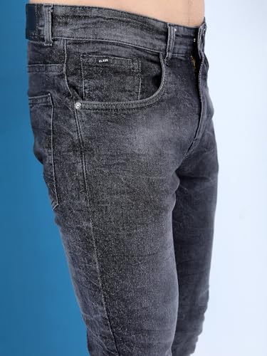 Image of Highlander Mens Tapered Fit Denim Jeans for Man |Jeans Pant Cropped Length|Mid-Rise|Stylish Casual Wear with Stretchable Fabric