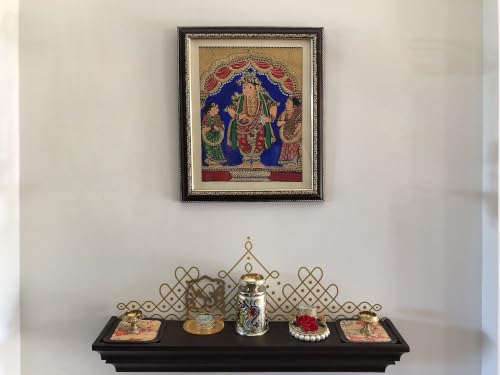 Image of WallDesign Heritage Muggulu Kolam Gold Metallic Traditional Rangoli Floor Sticker for Entrance Threshold, Doorstep & Pooja Room, Self Adhesive Vinyl Art, 30x9 Inch (Pack of 2)