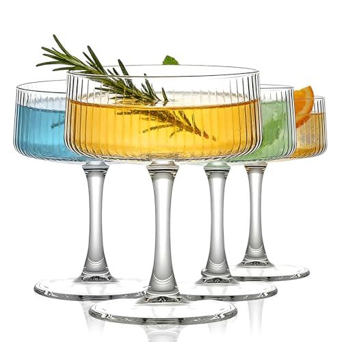 Haayymo Martini Glasses Crystal Coupe Glasses 8Oz Cocktail Glasses Set of 4 Large and Fancy Cocktail Glasses Hand-Blown Champagne Coupe for Espresso Martini Manhattan as Bar Glassware or Home Bar