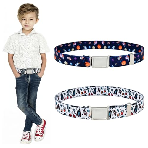 Image of GUSTAVE 2pcs Belt for Kids, Stretchy Kids Belt for Boys Girls, Fashion Adjustable Waist Belts, Elastic Silver Buckle Child Toddler Belts