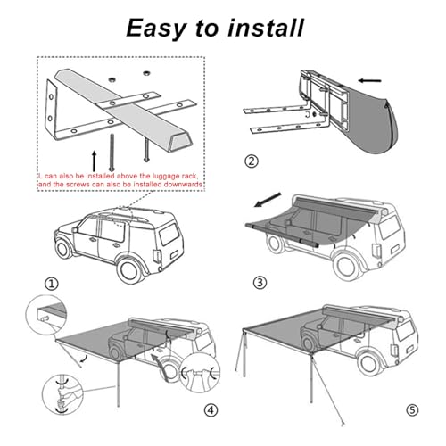 DJJYCTNM Waterproof Car Side Awning for Camping, Vehicle Awning Pull-Out Sun Shelter Roof Rack Tent for Truck/SUV/Camper, Khaki (Size : 140 * 200cm/55 * 79in) - Image 6