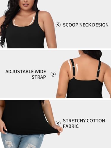 V FOR CITY Plus Size Tank Top for Women with Shelf Bra Adjustable Wide Strap Camisole Summer Basic Cotton Udershirts 1X-5X3
