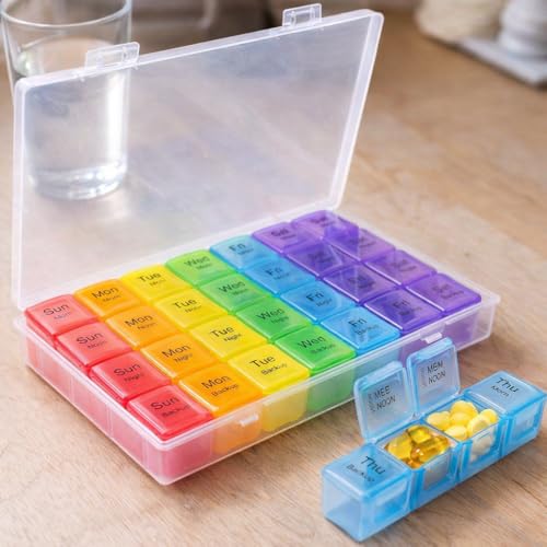 Image of Accuprints Pill Box Medicine Organizer |Size 18 x 11.5 cm| Weekly 7 Days 4 Times Storage 28 Compartments Case Moisture-Proof Portable Week Holder Container Daily use Planner Ideal for Travel Easy Home & Gifts