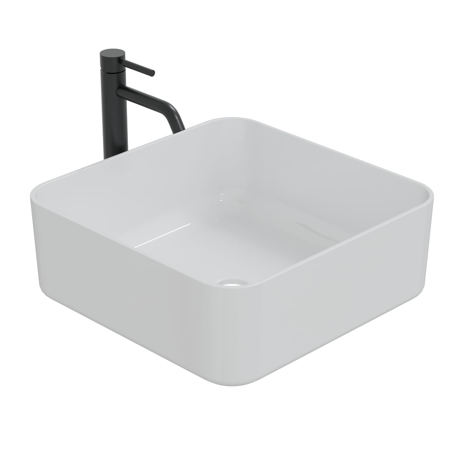 HAGO 24 | Lavabo in ceramica | quadrato 39 x 39 cm | bianco | angoli arrotondati | bordo stretto | Lavabo da appoggio | Ceramica | Antigraffio | Attacco standard