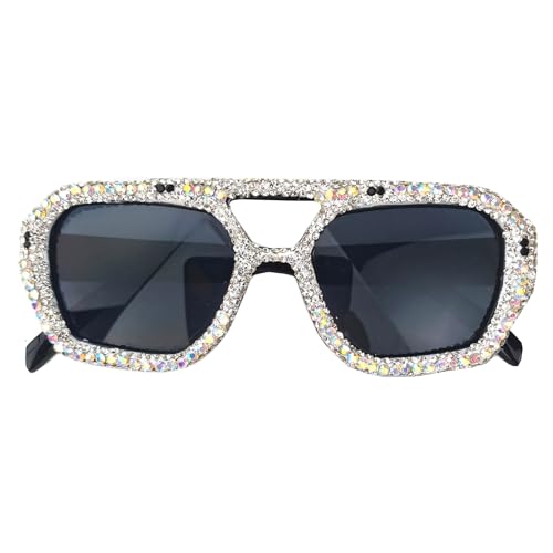 willochra Diamond Square Sunglasses for Men Fashion Rhinestone Double Bridge Male Sun Glasses Eyewear Trendy Shades