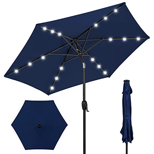 Best Choice Products 7.5ft Outdoor Solar Market Table Patio Umbrella for Deck, Pool w/Tilt, Crank, LED Lights - Navy Blue