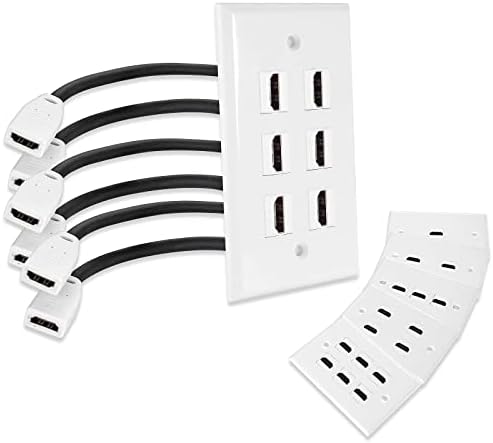 MXTECHNIC Single Port 4K HDMI Wall Plate Outlet Cover with 6 Inch Female to Female High Speed HDMI Pigtail Cable for Video Game Systems,TV Boxes(4-Port 2Pack)