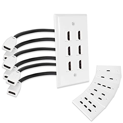 Mxtechnic Single Port 4K Hdmi Wall Plate Outlet Cover With 6 Inch Female To Female High Speed Hdmi Pigtail Cable For Video Game Systems,Tv Boxes(6-Port) #TOP1