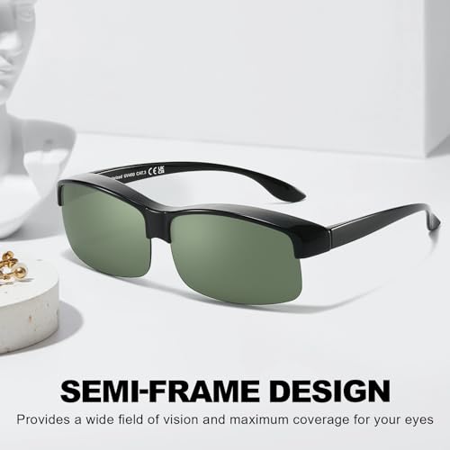 Image of Trysee Polarized Fit Over Glasses Sunglasses for Men Women with Semi Rimless Frame & UV Protection Lenses TS1218M