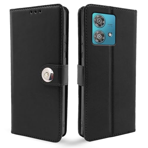 Image of Pikkme Moto Edge 40 Neo 5G Flip Cover Leather Finish | Wallet Stand and Shock Proof | Inside TPU with Card Pockets | Complete Protection Button Flip Case (Black)