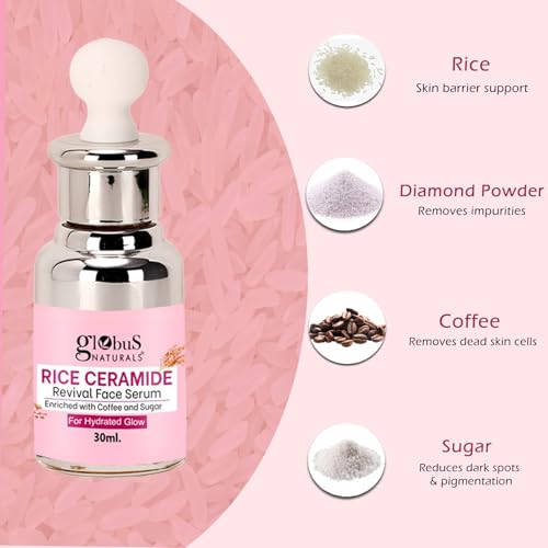Image of Globus Naturals Rice Ceramide Revival Face Serum, Enriched with Coffee & Walnut, For Glass Skin, 30 ml