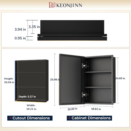 Image of Keonjinn 20 inch x 26 inch Bathroom Medicine Cabinet with Mirror, Oil Rubbed Bronze