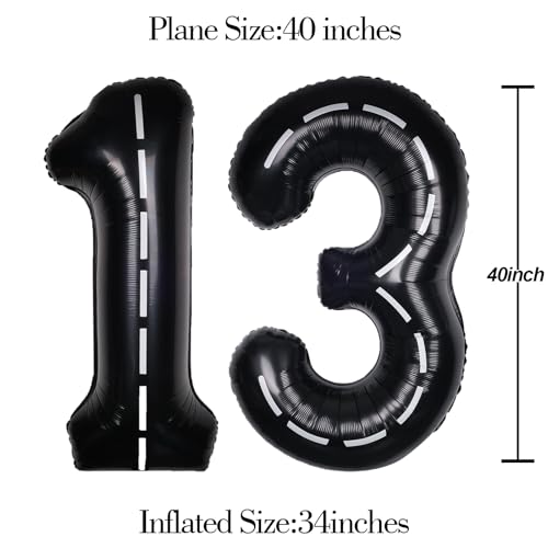 Image of Race Car 40 Inch Black 13 Big Large Helium Balloon Number 0-9 | Track Giant Digital 13th Foil Mylar Party Number Balloons for Men Birthday Car Theme Party Anniversary Graduation Decorations