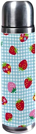 Insulated Water Bottle Stainless Steel Water Bottles Metal Water Bottle, Fruit Strawberry Plaid