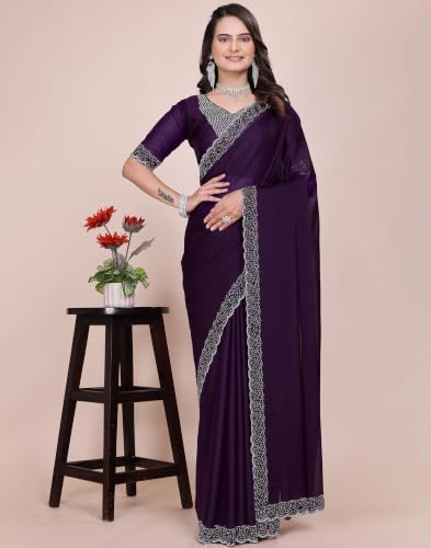 Image of SIRIL Women's Georgette Hot Fixing Stone Work Saree with Unstitched Blouse Piece