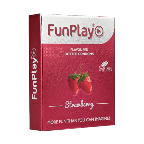 Image of Funplay Strawberry Dotted Condoms 3 PCS | Flavoured Latex Condoms | Dotted Texture for Added Sensation | Smooth Lubricated Surface | Comfortable Fit | Travel Friendly Pack