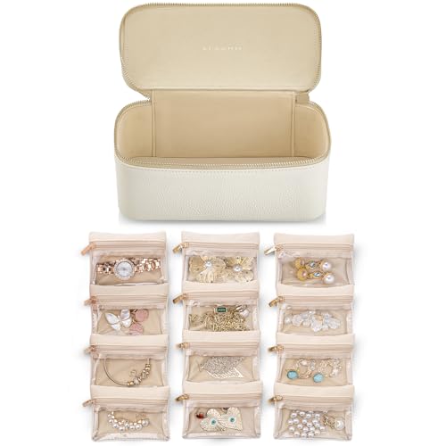 Vlando Travel Jewelry Case,Jewelry Box with 12 Velvet Jewelry Pouch Jewelry Travel Organizer for Women Girl Jewelry Case Necklace Rings Earrings Bags
