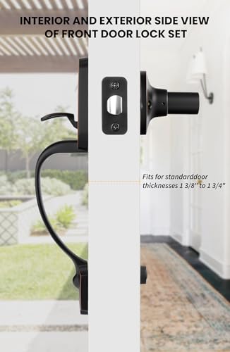 Image of Goldenwarm Bronze Front Door Handle, Entry Door Handles, Single Cylinder Front Door Handle Only, Oil-Rubbed Bronze Door Handle Exterior