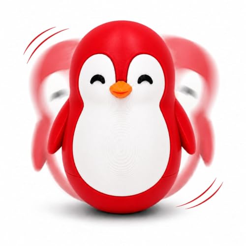 Image of Roly Poly Penguin Wobbler | Cute Self-Righting Penguin Desk Toy | Stress Relief Fidget Toy | Mini Penguin Collectible | Office Desk Decor & Gift (Crimson RED, 1 pc)
