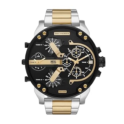 Diesel Orologio Mr. Daddy 2.0 da uomo, movimento cronografo, cassa in acciaio inossidabile tricolore da 57 mm con bracciale in acciaio inossidabile, DZ7459