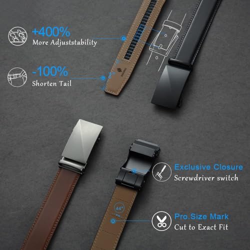 Image of DOOPAI Men's 2 Pack Ratchet Dress Belt - Adjustable 1 3 /8 inch Genuine Leather, Size Length Can Be Cut, With Gift Box