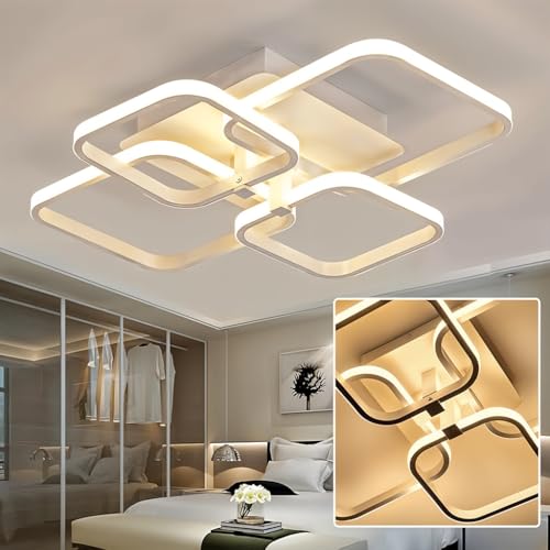 Image of ELEPHANTBOAT Chandelier Lights for Ceiling, LED Ceiling Lights for Living Room with Remote Control, White Acrylic Modern 3-Color Ceiling Fancy Light Flush Mount, 58x45x12cm