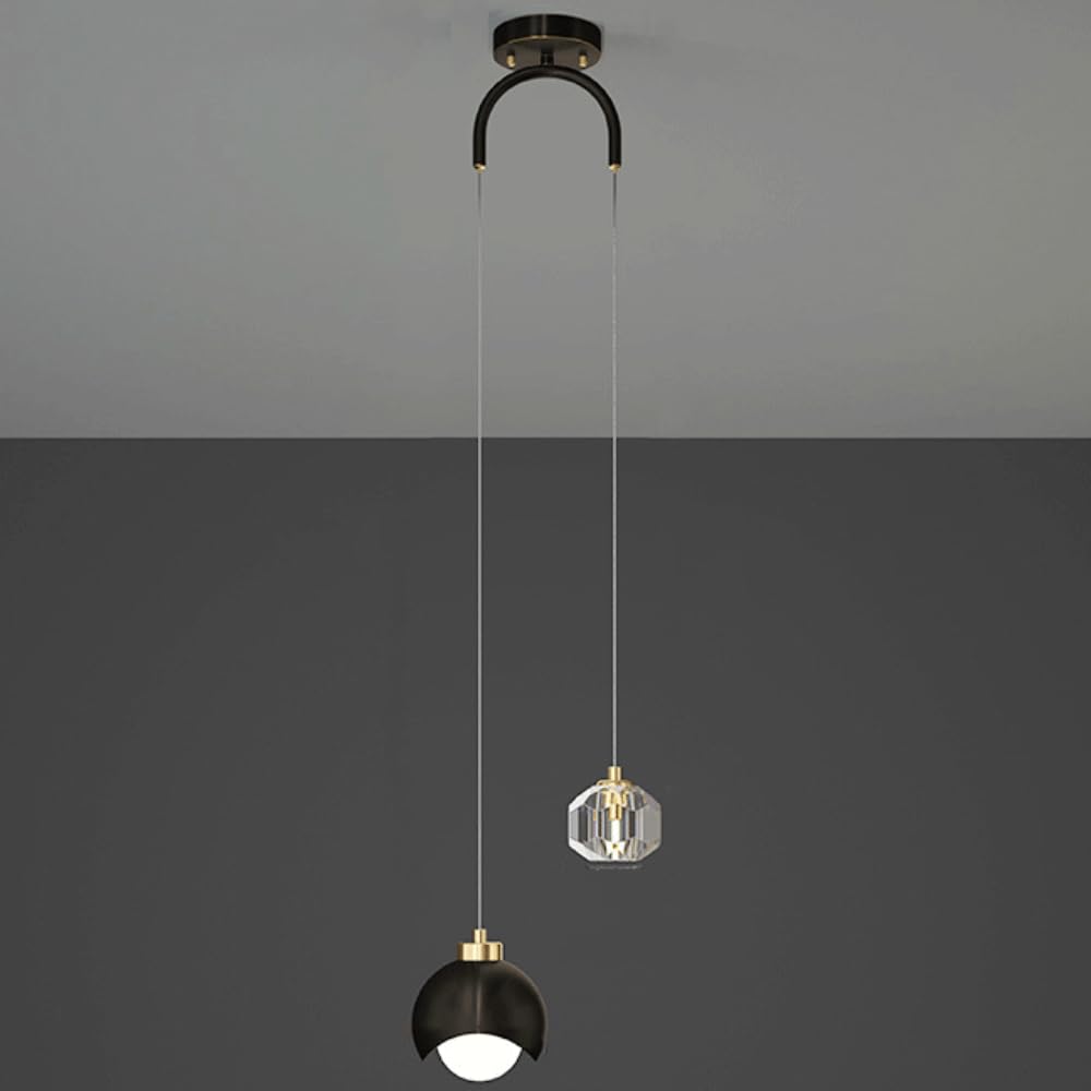 DULAB Modern Minimalism Sturdy Durable Three-Color Dimming Living Room Background Wall Pendant Lamp LED Copper Crystal Chandelier with Pendant Light Fixture Black Suspension Wire Lights