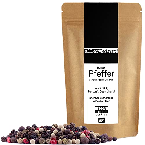 allerFeinst! - Bunter Pfeffer ganz - Premium 5 Pfefferkorn Mix für Pfeffermühle, 1er Pack (1 x 125g) Cover