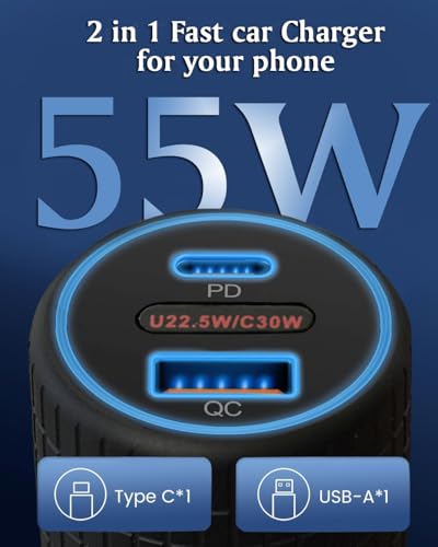 Image of Universal 4-in-1 Car Charger | Retractable Cable | 55W Fast Charging | Type-C, Light-ning & USB Ports(55W Car)