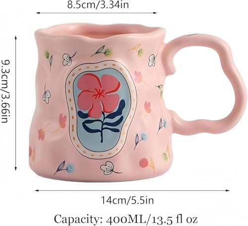 Taza de cerámica irregular con diseño floral 13.5 oz miniatura 3