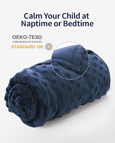 Image of Mr. Sandman Weighted Blanket 7LBS 41 x 60 Inches, Minky Dots Heavy Blanket with Glass Beads, Soft and Cooling for School and Home, Navy Blue