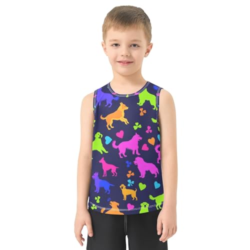 Boys' Tank Top Shirt Colorful Dogs Hearts and Paw Prints Pattern Sleeveless T-Shirts2