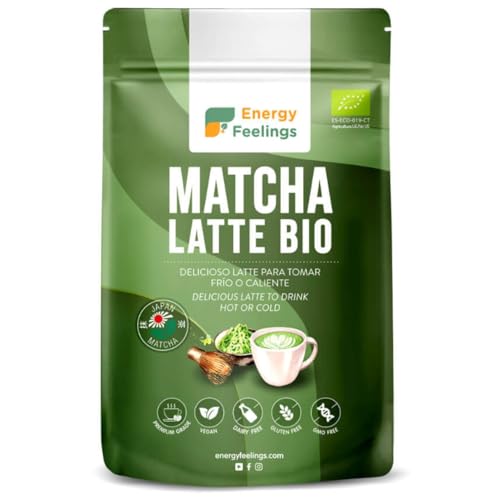 Energy Feelings Matcha Latte Ecológico 200g, Mix Té Matcha Japonés Premium Instáneo en Polvo, Sin Gluten, Sin Azúcares Añadidos, Vegano. Fortalece Sistema Inmunitario