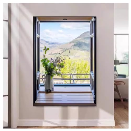 Arte de pared 3D, mural iluminado con ventanas falsas y luces LED, esculturas y decoraciones de pared, pintura de lámpara con vista de ventana, 100x150cm