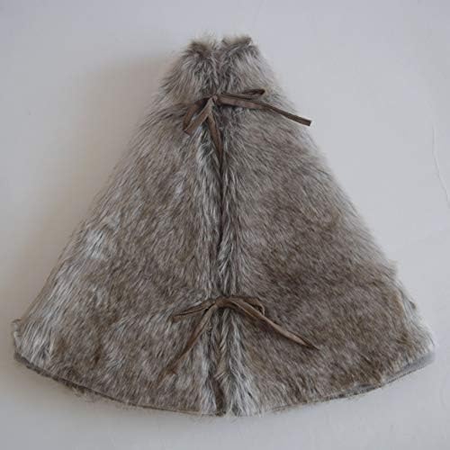 Deluxe Multi Colors, Grey Stripe and Beige Mixted Color Faux Fur Christmas Tree Skirt, for Table Top Trees (20inch)