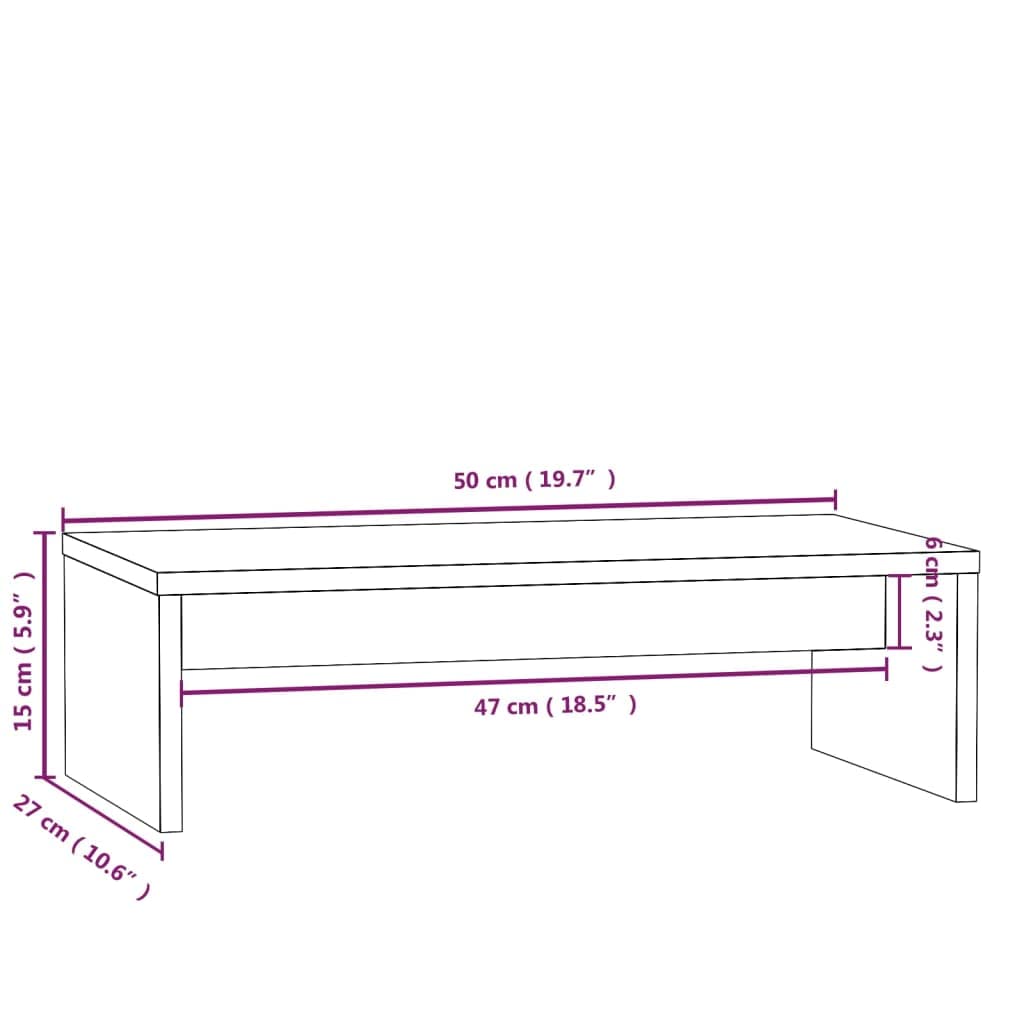 Supporto per monitor bianco, 50 x 27 x 15 cm, in legno di pino massiccio, rialzo per monitor per ufficio e scrivania, supporto ergonomico per monitor