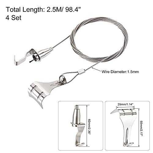 Image of uxcell Picture Hanging Wire Kit, 4Set 2.5M Hanging Wire with Large S-Hook for Home Picture Art Gallery Picture Display Kit, Load 66 Lbs