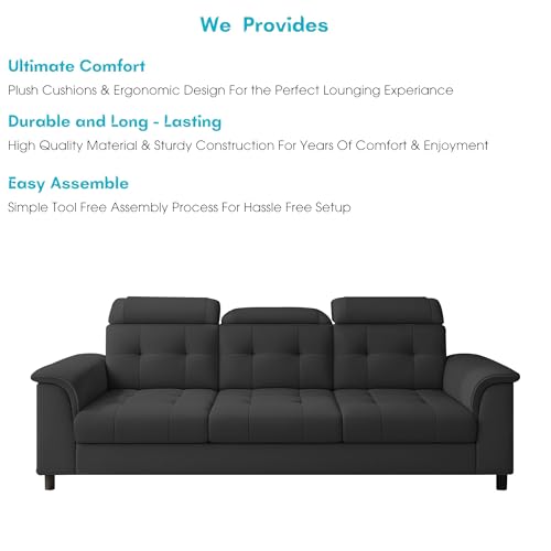 Image of Casaliving Ella 3 Seater Sofa Set for Living Room (Black Colour Fabric) Premium Fabric Sofa