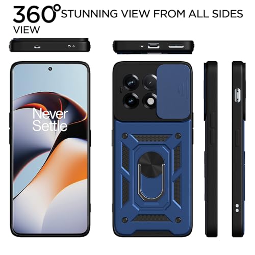 Image of Pikkme Back Cover for OnePlus 11R 5G | Sliding Camera Shield with Ring Stand | D10 Full Camera Protection Bumper Case (Blue)