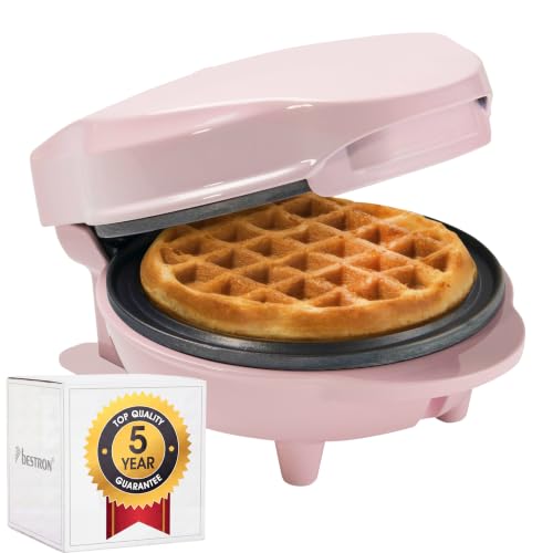 Bestron Mini gofrera, Gofrera para gofres de gofres pequeños, con antiadherente, para cumpleaños infantiles, fiestas familiares, Pascua o Navidad, diseño retro, 550 W, color: Rosa