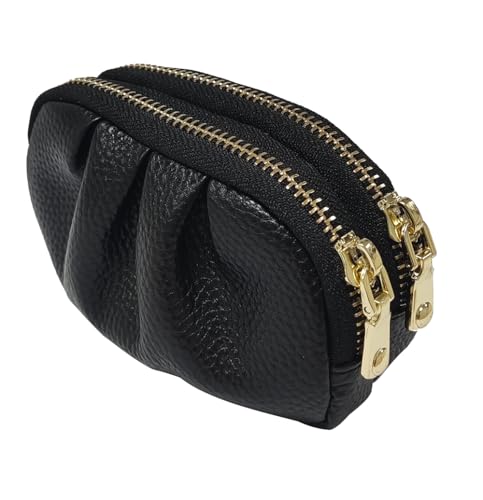 Coin Purse, Small 2 Zippered Change Pouch Wallet, Little Travel Wallet,Gift 4.9x 1.6x 3.1 inches (Black)